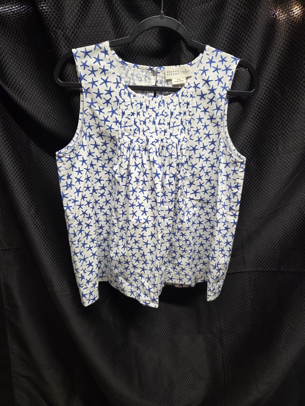kate spade White Tank Top with Blue Starfish Print and Smocked Yoke